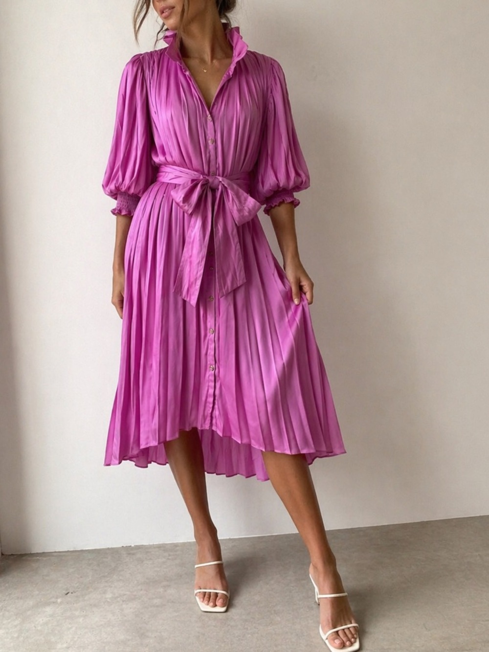 Emily McCarthy Pink Rowan Puff Skeeve Midi Dress XL